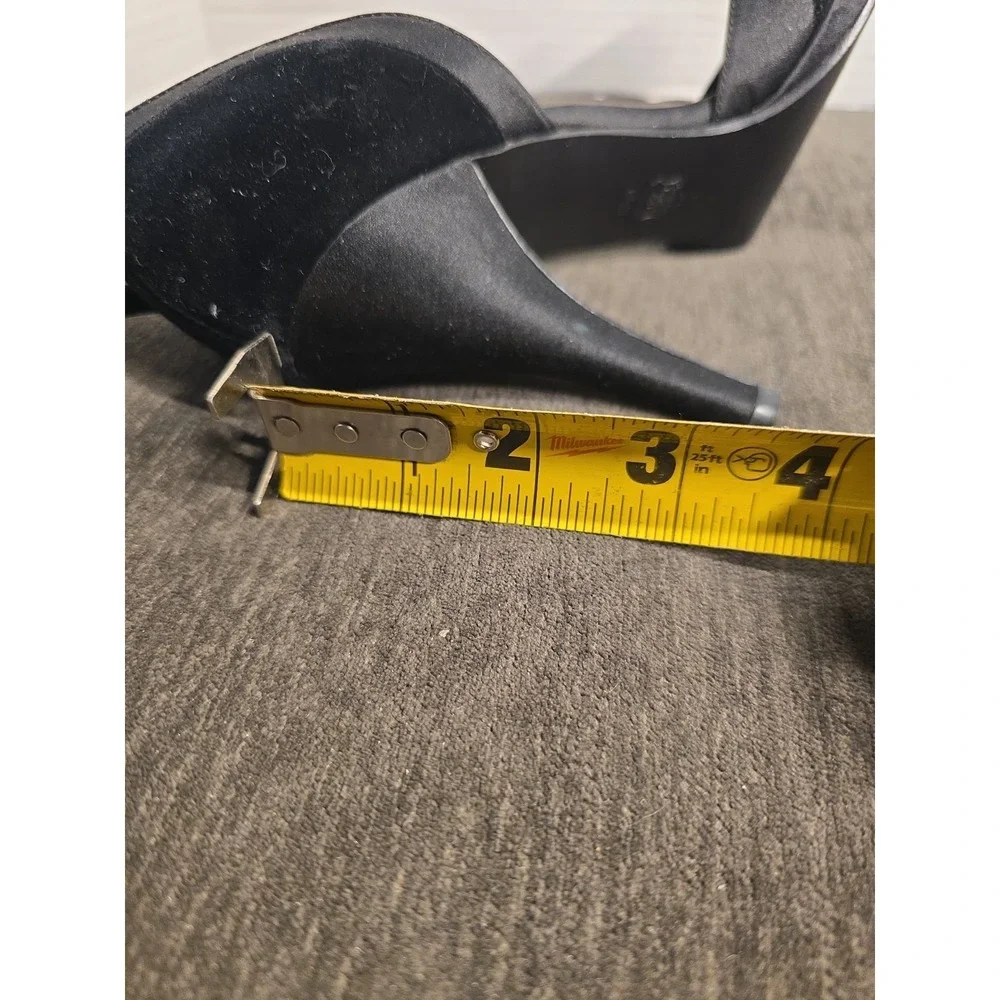 Nina Black Velvet Satin Ankle Strap Stiletto Heels Sandals Womens 8.5 M Evening